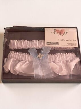 Studio His & Hers Double Satin Garter Set - Pale Blue and White NWT